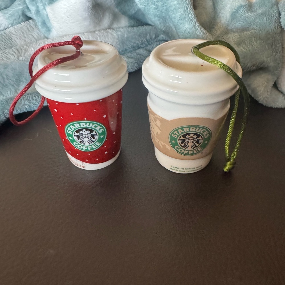 Set Of 2 Vintage Starbucks Cup Ornaments 2007, 2008